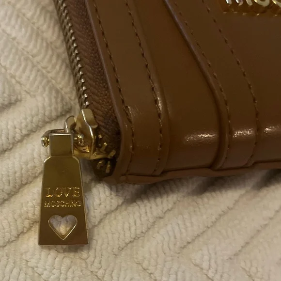 Love Moschino Brown Cognac Tan Zippered Wallet with Gold Logo Hardware & Details - Picture 3 of 9